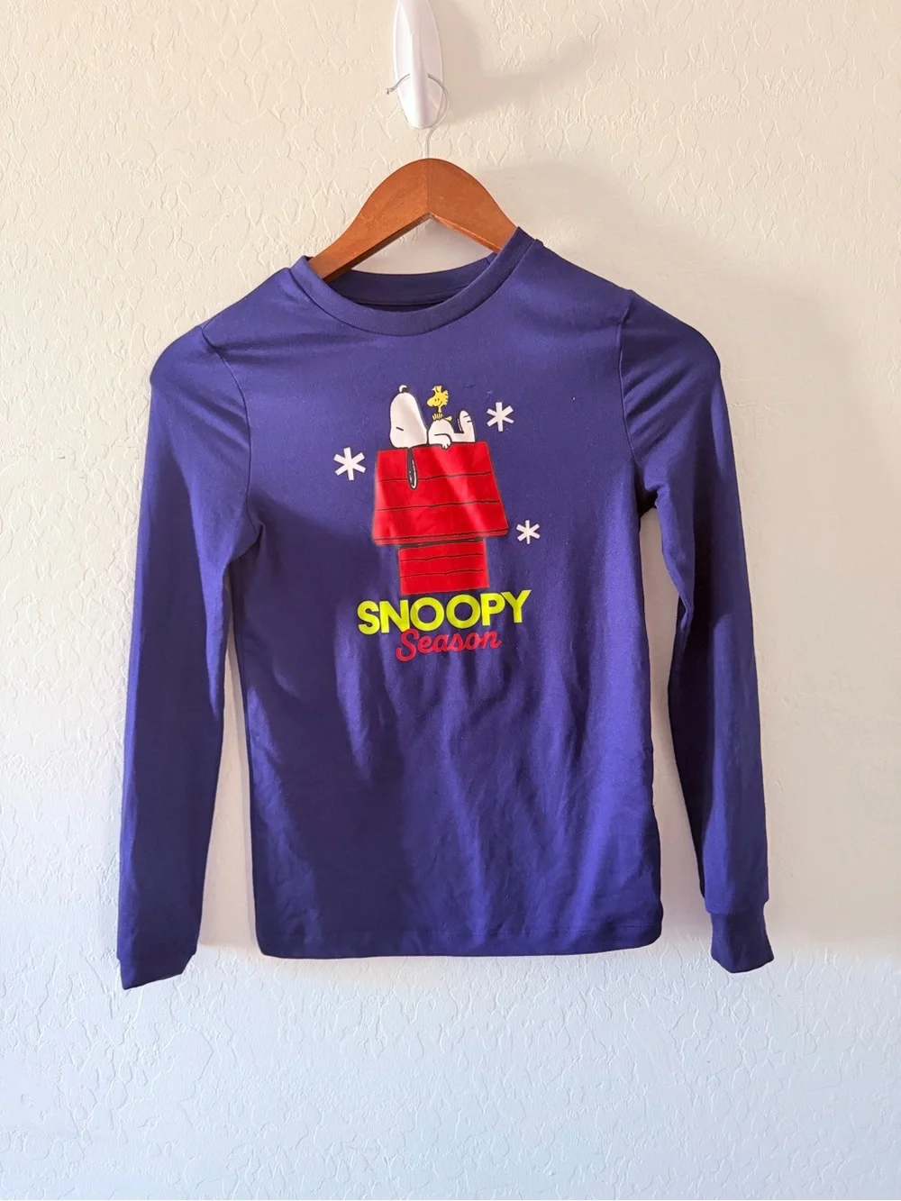 Peanuts Snoopy Season Unisex Kids Long Sleeve Pajama Top Size 12 Dark Blue